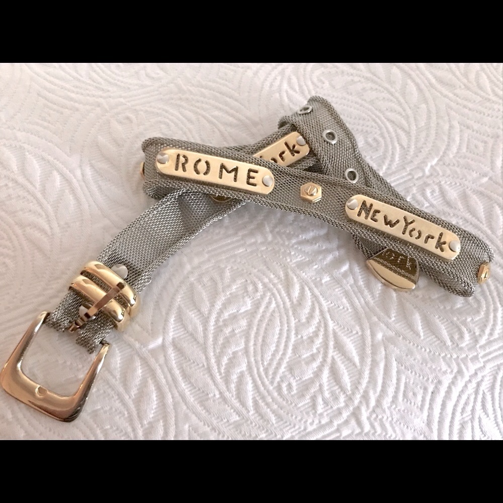 Vintage “CITIES“ 1990s Silver/ Gold Metal Mesh Vintage Belt - Picture 8 of 17